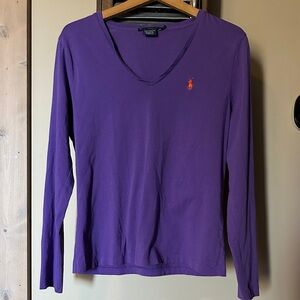 Ralph Lauren Purple Long Sleeve V-Neck Top